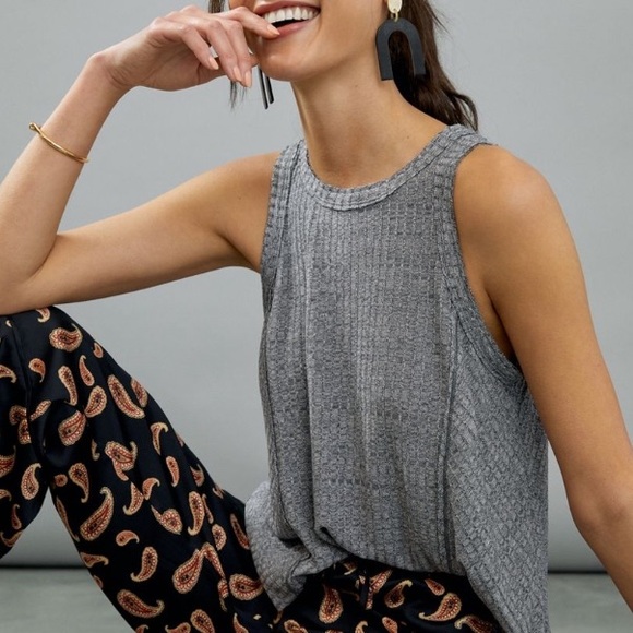 Anthropologie Tops - NWT Daily Practice by Anthropologie Comfy Waffle Knit Tunic Tank Top In Grey